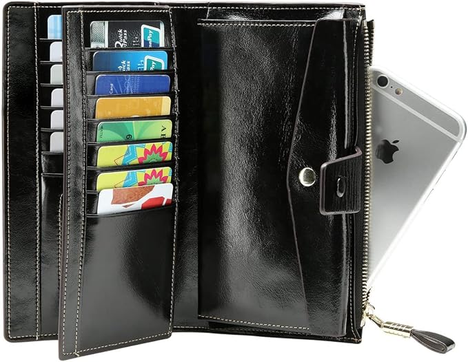 Itslife Womens RFID Blocking Large Capacity Luxury Wax Genuine Leather Wallet Clutch Ladies Card Holder, Black - Image 3