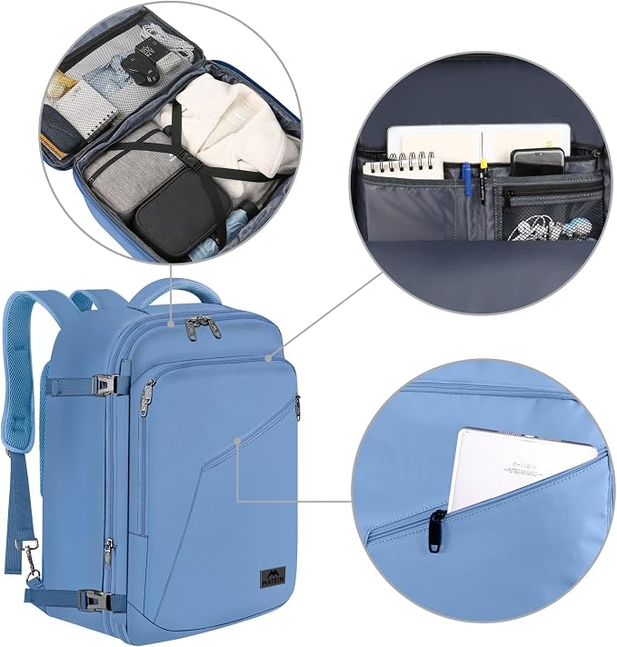 MATEIN Carry on Backpack with Hide Away Shoulder Strap for Travel, Blue | Expandable Big Backpack, Airline Approved, Large Hiking Daypack with 2 Handles, Gifts for Traveler Women - Image 7