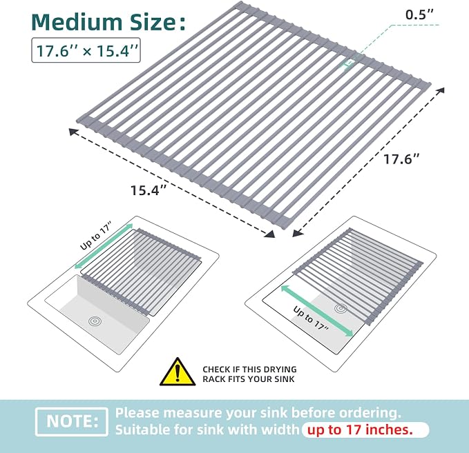 Ohuhu Over Sink Dish Drying Rack Silicone Wrapped 17.6" W x 15.4" L Large Over the Sink Roll Up Dish Drainer - Foldable Sink Drying Rack Rolling Drain Mats Anti-Slip Multipurpose for Kitchen Counter - Image 9