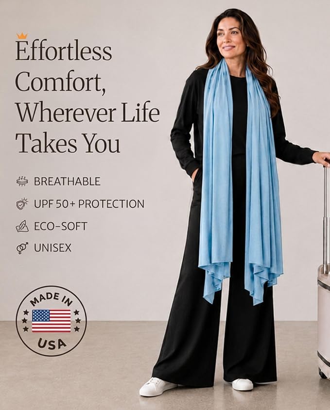Pashmina Shawl Wraps for Women | USA Made Travel Scarf for Women | Lightweight & Soft Pashmina | Evening Dresses | Travel Scarf Airplane | UPF 50+ Sun Protection | 68x35in - Image 2