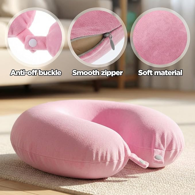 2 Colors Neck Pillow Covers with Zipper, Washable U Shaped Replacement Cover, Gray and Pink Reusable Travel Pillow Cover, Soft Smooth Plush Fabric, Universal Fit Airplane Pillows Case - Image 7