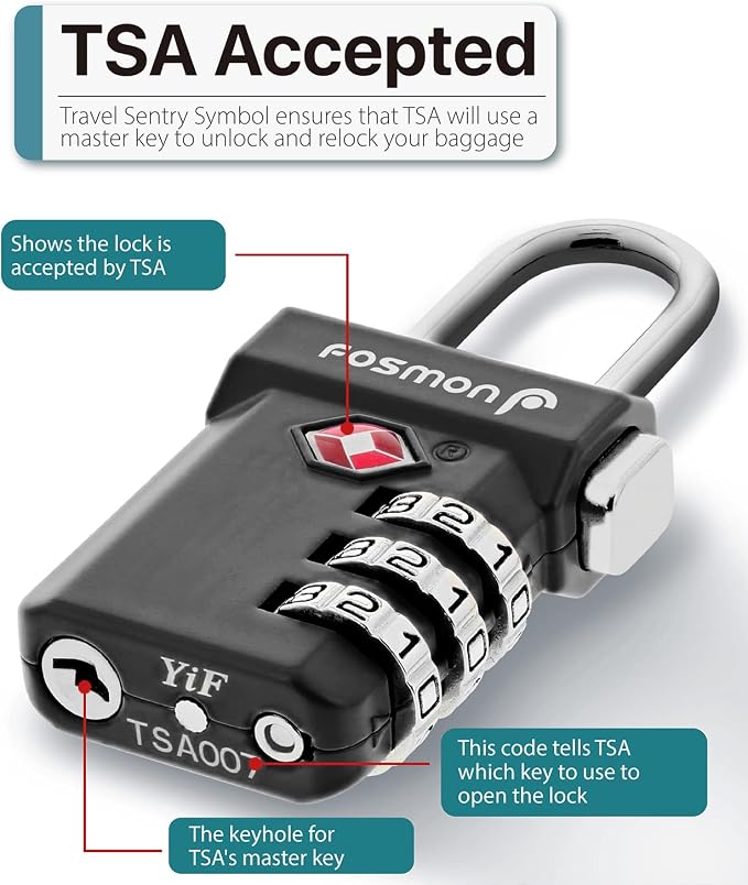 Fosmon TSA Approved Luggage Locks, 3 Digit Combination, 3 Pack Black | Push Release Button, Extra Security, Suitcase Travel Lock, Backpack Zipper Anti Theft, Gym Locker Gun Case Lock - Image 2