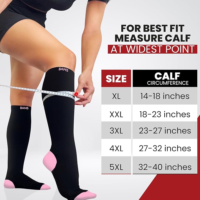 BAMS Plus Size Compression Socks Wide Calf XL XXL XXXL – Graduated Knee-High Support, Viscose from Bamboo Easy-On/Easy-Off - Image 2