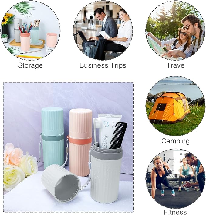 Mulbozy Travel Toothbrush Holder, Large Travel Toothbrush Cup Case, Portable Travel Toothbrush Toothpaste Makeup Storage for Business Trip Camping School - Pink - Image 5