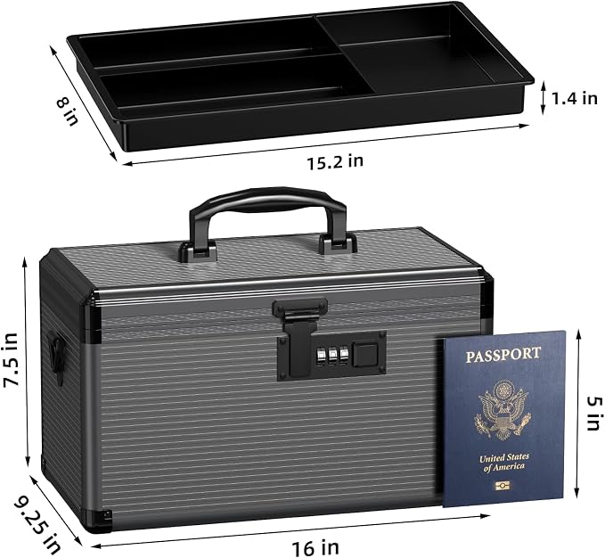 Medicine Lock Box with Code, Locking Medicine Box with Removable Tray & Pocket Bag, Portable First Aid Box for Home, 16 * 9.25 * 7.5 Inch (Black, X-Large-16inch) - Image 2