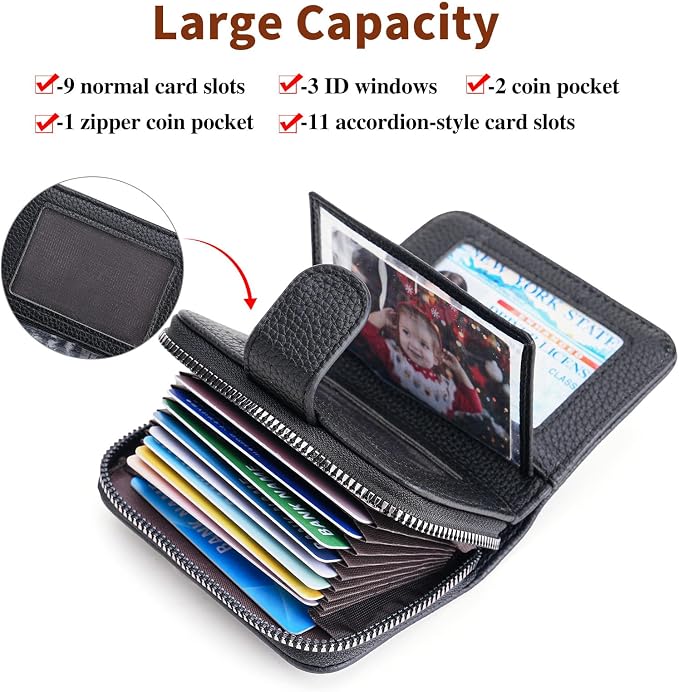 Credit Card Holder for Women Small Leather RFID Blocking Security Card Wallet with ID Window - Image 2
