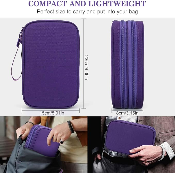 FYY Electronic Organizer, Travel Tech Pouch Bag, Large, Purple | Wrist Strap, Waterproof, Double Layers Portable Electronics Travel Carrying Case for Cord, Charger, Daily Business Trips Use - Image 2