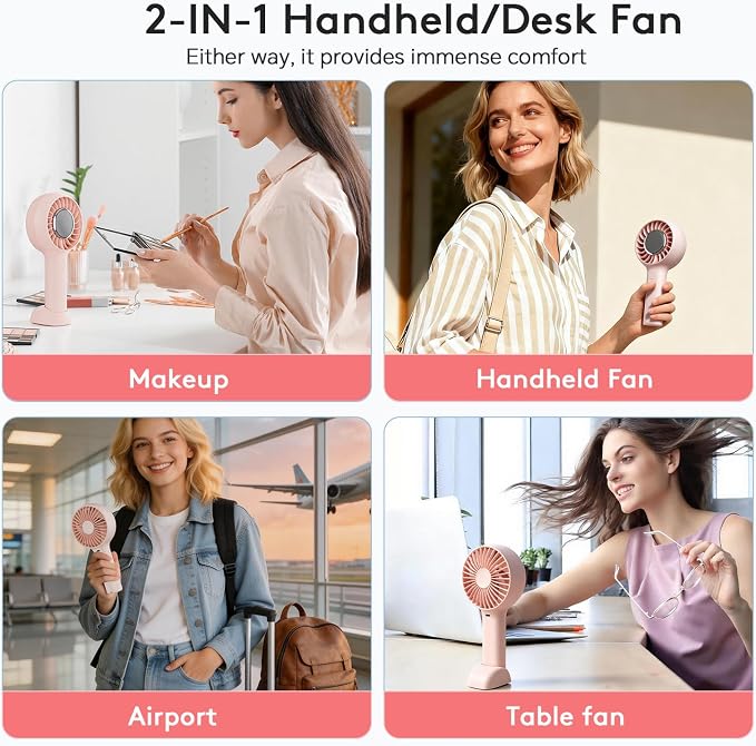 ZOZOO Portable Fan, USB Rechargeable 5 Speed Handheld Fan,LED Display &High Power Motor Table Fan, 2 IN 1 Quiet Strong personal fans for Travel,Camping,Beach Concert (Pink) - Image 5