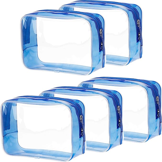 5 Pack Clear PVC Zippered Toiletry Carry Pouch Portable Cosmetic Makeup Bag for Vacation, Bathroom and Organizing by Pangda