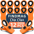 12 Pack Chip Clips, Magnetic Chip Bag Clips for Kitchen, Orange | Food Clips for Bags with Airtight Seal Grip and Firm Grip, Ideal for Kitchen Food and Snack, Fridge, Garden and Office Use by FINDMAG