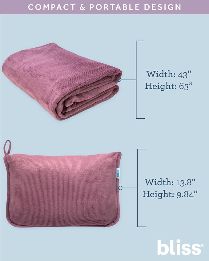Bliss Faille Travel Pillow & Blanket Set, 2-in-1, Compact | Smooth Textured Fabric Feels Soft Against Skin, Packs Down Small for Flights or Camping, Machine-Washable Cover for Easy Care - Image 3