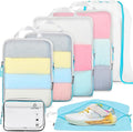 PFEYRPK Lightweight Compression Packing Cubes for Suitcases, Compressible Expandable Travel Packing Organizer with Clear Toiletries and Backpack Bag, Travel Essentials for Carry on Luggage 7 Set by PFEYRPK