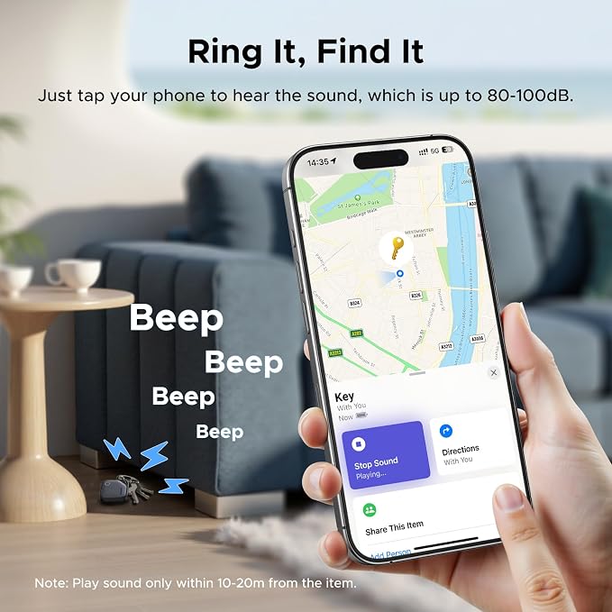 UGREEN FineTrack (iOS Only) Air Tracker Tags 4 Pack | 1-Year USB-C Rechargeable Bluetooth Tracker Compatible with Apple Find My, Item Finder for Key Luggage [Apple MFi Certified] - Image 5