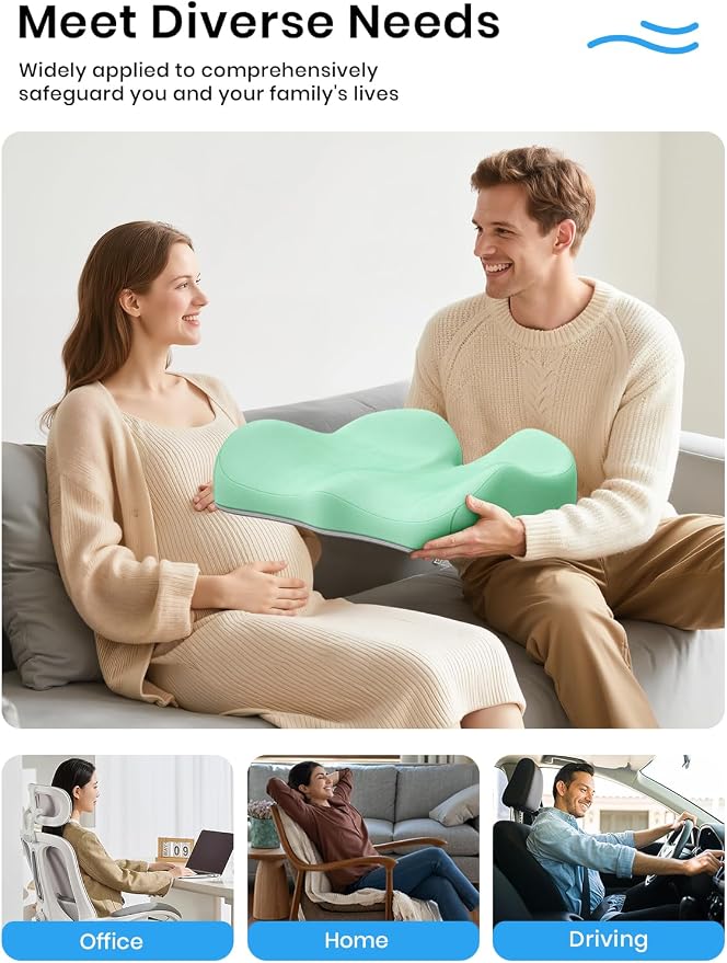 Benazcap Seat Cushion - Memory Foam Car Seat Pad - Sciatica & Lower Back Pain Relief - Car Seat Cushions for Driving - Road Trip Essentials for Drivers, Green - Image 8