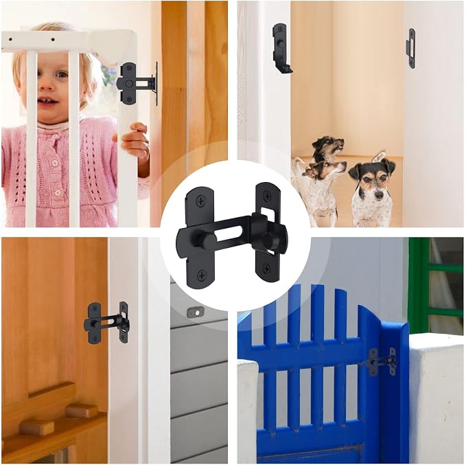 Barn Door Lock, 90 Degree Bifold Flip Door Latch, Black-2PCS | Stainless Steel Angle Latch Lock for Barn, Bathroom, Outdoor, Garage - Image 7