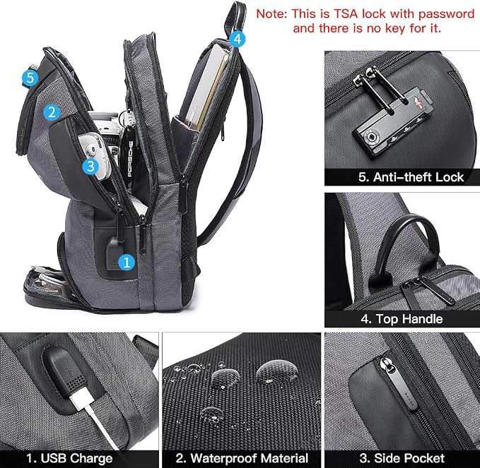 BANGE Men's Sling Backpack - Waterproof Crossbody Bag, Multi-Purpose Shoulder Bag - Image 7