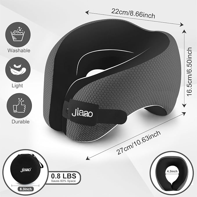Ergonomic Travel Pillow,100% Memory Foam Travel Neck Pillow for Airplanes | 360° Neck & Chin Support Airplane Pillow For Long Flights,Airplane Travel Essentials With 3d Eye Mask, Earplugs,Carry Case - Image 7