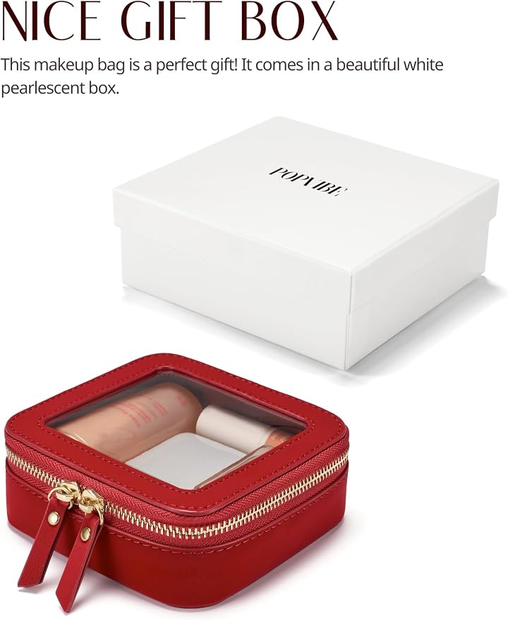 Small Clear Makeup Bag for Purse, Travel Cosmetic Case, Red, Mini | Waterproof PU Leather, Square Make Up Pouch with Zipper, Tiny Sage Green Toiletry Organizer Bag Women Car Essential Bag - Image 7