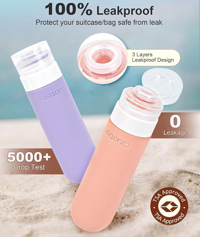 Quatish Travel Bottle for Toiletries 6 Pack, Original Patented Leakproof 3oz Tsa Approved Travel Size Container, BPA Free Silicone Shampoo and Conditioner Bottle, Cruise Camping Essentials, Periwinkle - Image 2
