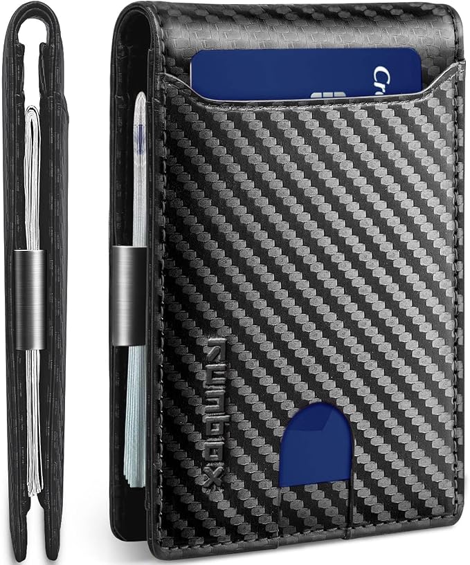RUNBOX Slim Wallet for Men - RFID Blocking Leather Bifold with Money Clip | Minimalist Front Pocket Wallet Holds 11 Cards,Slim Thin Design,RFID Blocking Protection, Practical Birthday Gifts for Men by RUNBOX