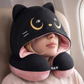 Mewaii Travel Neck Pillow, Airplane Pillow with Hood, Memory Foam, Pink | Neck Support, Reversible, Adjustable Strap, Washable Cover, Cat-Ear Hood, Storage Bag, for Flights, Adults & Teens by Mewaii