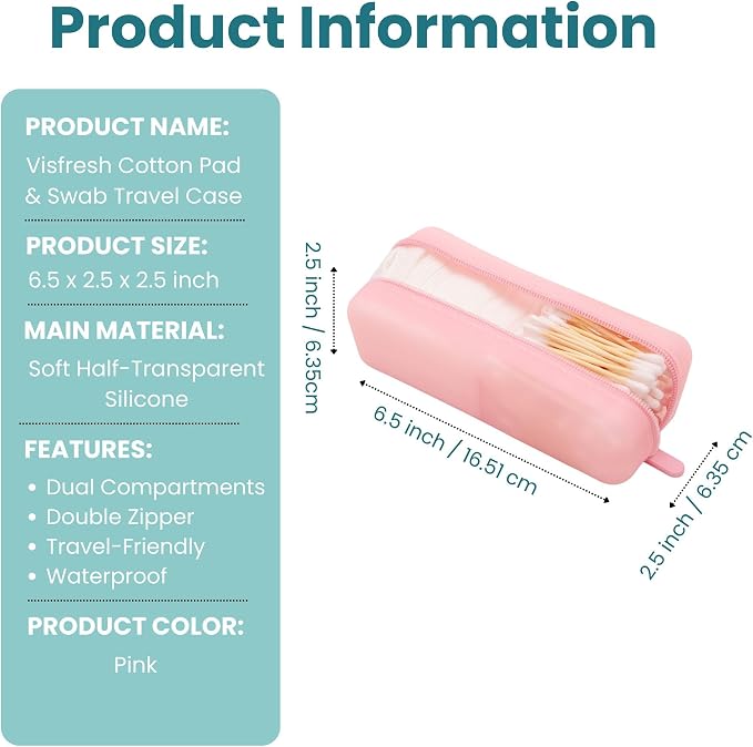 Cotton Pad Swab Travel Case, 2-in-1 Waterproof Organizer, VISFRESH (Pink) - Image 4
