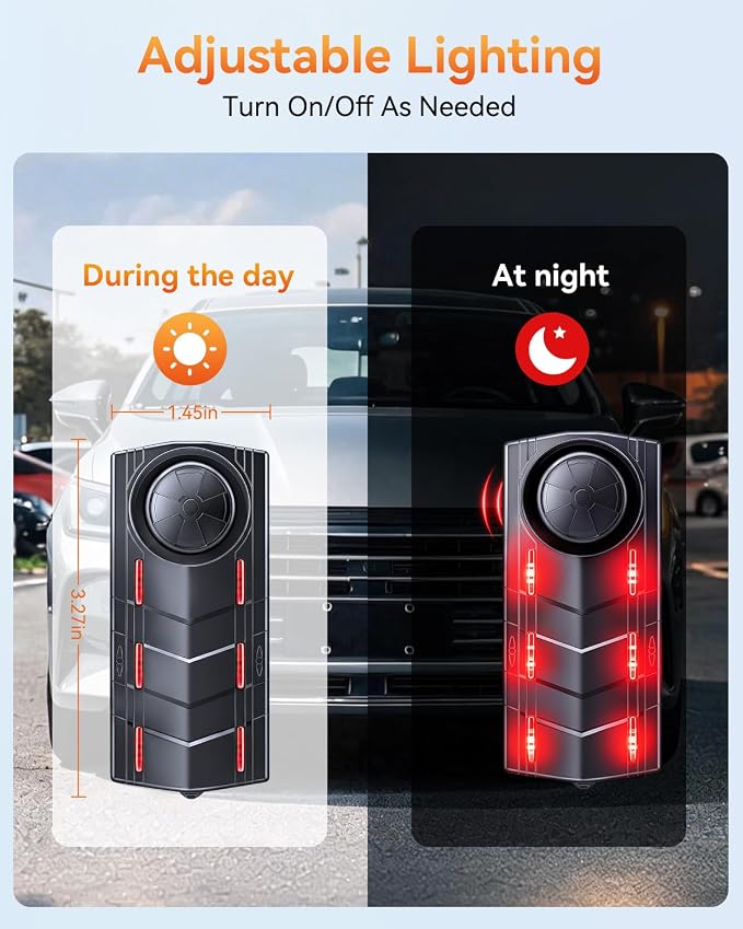 Upgraded 115dB Car Alarm System, Anti-Theft Vibration Sensor Alarm with Ultra-Bright Red Warning Light, Wireless Remote Anti Theft Vehicle Device, for Car, RV, SUV, Truck. - Image 7