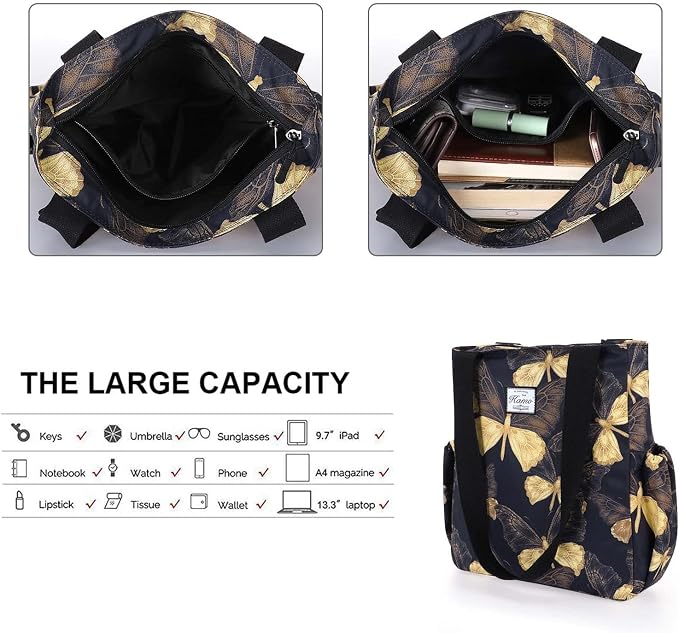 KAMO Floral Tote Bag - Waterproof Lightweight Handbags Travel Shoulder Bag for Hiking Yoga Gym Swimming Travel Beach - Image 5