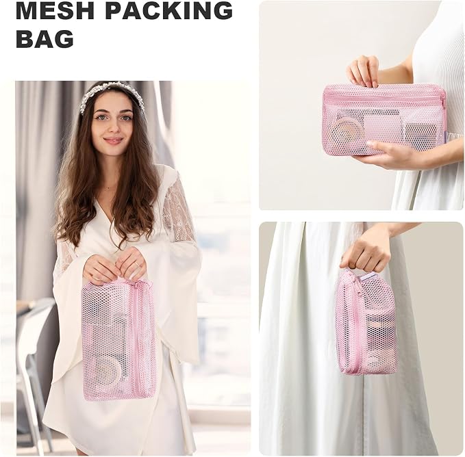 NOL 3-Pack Mesh Travel Toiletry Bags - Clear Zipper Travel Organizer, Airport Carry-On Compliant Reusable Cosmetic Makeup Bag for Women & Men (Pink) - Image 6