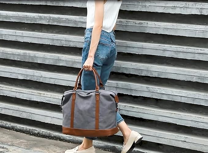Bluboon Travel Tote Bags with Zipper Ladies Canvas Bag Weekender Overnight Bag for Women Carry on Duffel Bag Trolley Sleeve - Image 2