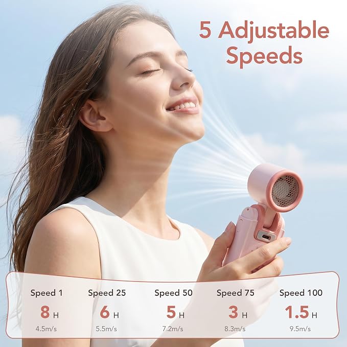MINISO Portable Handheld Fan with Cooling Plate, Mini Turbo Personal Fan | 3 in 1 USB Rechargeable Small Fan, 5-Speed, Foldable with Ice Cooler, Max 8 H Cooling for Travel, Office, Shopping, Camping - Image 3