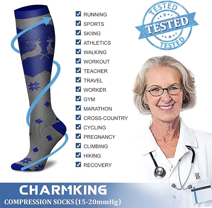 CHARMKING Compression Socks for Women & Men Circulation (8 Pairs) 15-20 mmHg Best Calf Socks Support for Athletic Cycling - Image 5