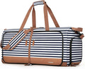 Lekesky Foldable Travel Duffle Bag for Women, 80L Large Duffel Bag with Separate Shoes Compartments & Straps, Carry On Weekend Bag for Women, Hospital, Overnight (Blue Stripes) by LEKESKY