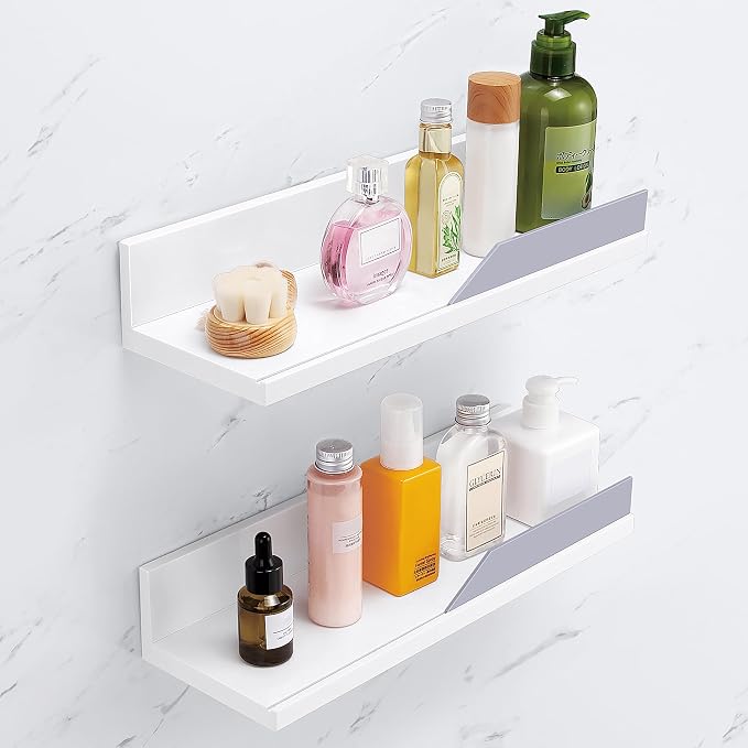 YOHOM Adhesive White Floating Shelves Bathroom Wall Organizer Shower Caddy No Drilling Display Ledge Shelf Rack for Home Decor 2PCS by Yohom