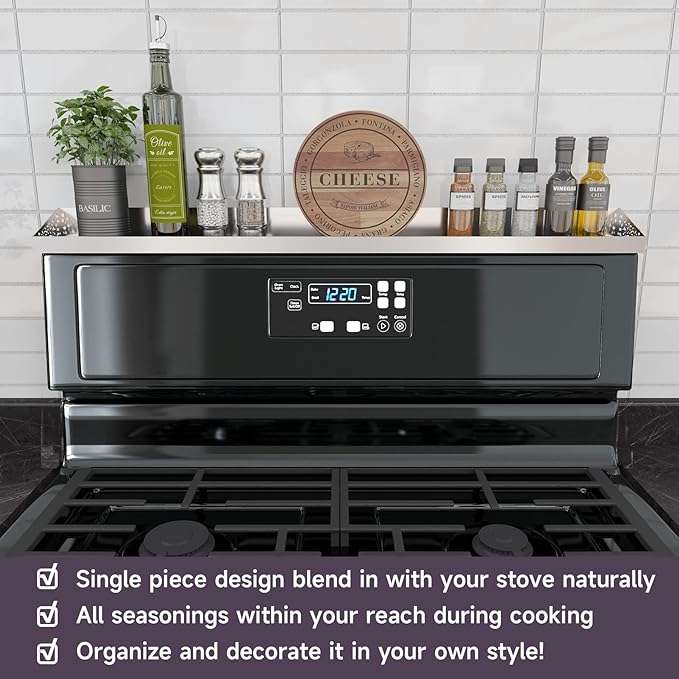 STUTOV 30" Magnetic Stove Top Shelf – Stainless Steel Spice Rack and Seasoning Organizer – Kitchen Shelf for Back of Stove – Over Stove Rack and Storage Organizer - Image 2
