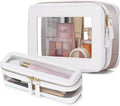 Pinkmik Clear Makeup Bag with Brush Case Travel Toiletry Bag Waterproof Cosmetic Organizer Car Essentials for Women (White,M+SLIM-1) by Pinkmik