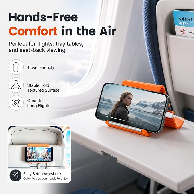 2PCS Portable Foldable Silicone Aluminum Phone Holder, Orange&Black | 2026 New Flexible Silicone Phone Stand, Adjustable Non-Slip Airplane Phone Holder for Tablet, Travel, Office Desk, Treadmill - Image 3