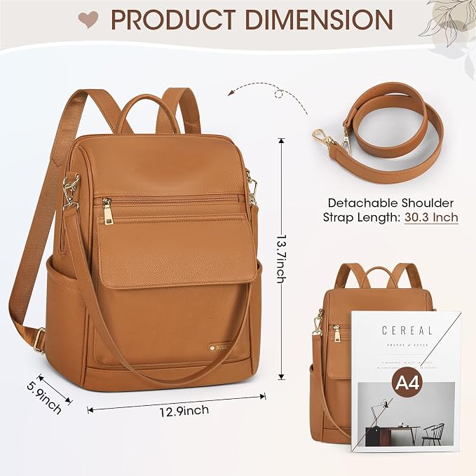 NUBILY Backpack Purse for Women Leather Anti-Theft Mini Backpack Fashion Designer Handbag Convertible Travel Bag Ladies Shoulder Bags, Brown - Image 3