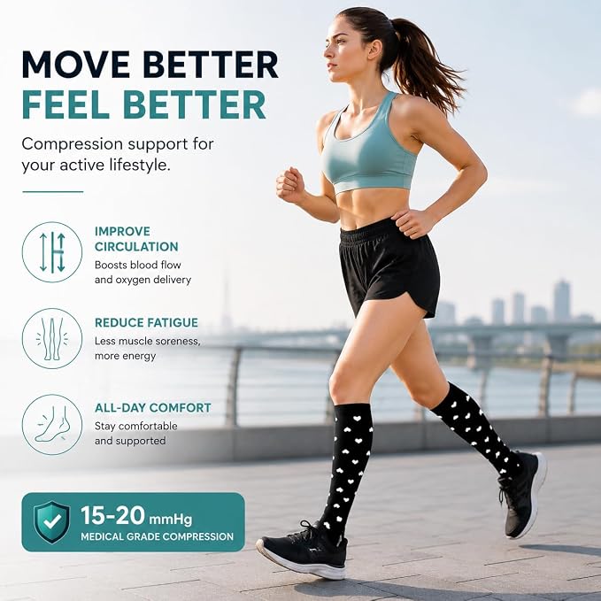 8 Pairs Compression Socks Women Men 15-20mmHg Knee High Support Circulation | Copper Nylon Graduated Stockings,Leg Fatigue, Nurses, Pregnancy, Running, Travel, Flight, Athletic, Medical - Image 6