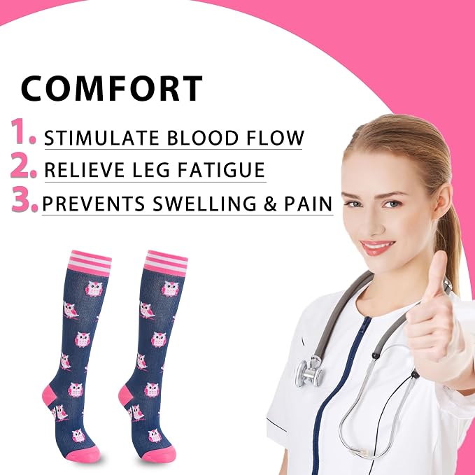 fenglaoda Compression Socks Women Men 6 Pairs, Knee High Best Support Circulation Socks for Running, Travel, Flight, Nurse - Image 2