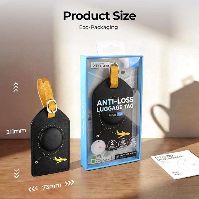 MiLi Smart Bluetooth Luggage Tracker Tag for iOS & Android | Works with Apple Find My & Google Find Hub, Anti-Lost Leather Travel Locator for Suitcase, Backpack, Black - Image 2