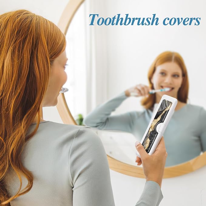 Toothbrush Travel Case - Colorful Pattern, Holder and Covers for Toothbrushes, Includes Tongue Scraper Case - Image 4