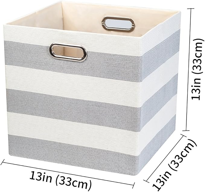 Posprica Storage Cubes,13×13 Collapsible Storage Baskets Bins Fabric Drawers - 2pcs, Grey-white Striped - Image 2