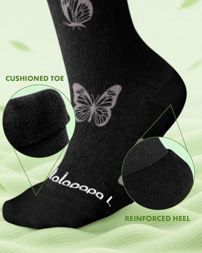 Bamboo Viscose Compression Socks for Women Men | 2 Pairs 15-20mmHg Cute Breathable Graduated Knee High Compression Socks for Nurse Pregnancy Travel - Image 4