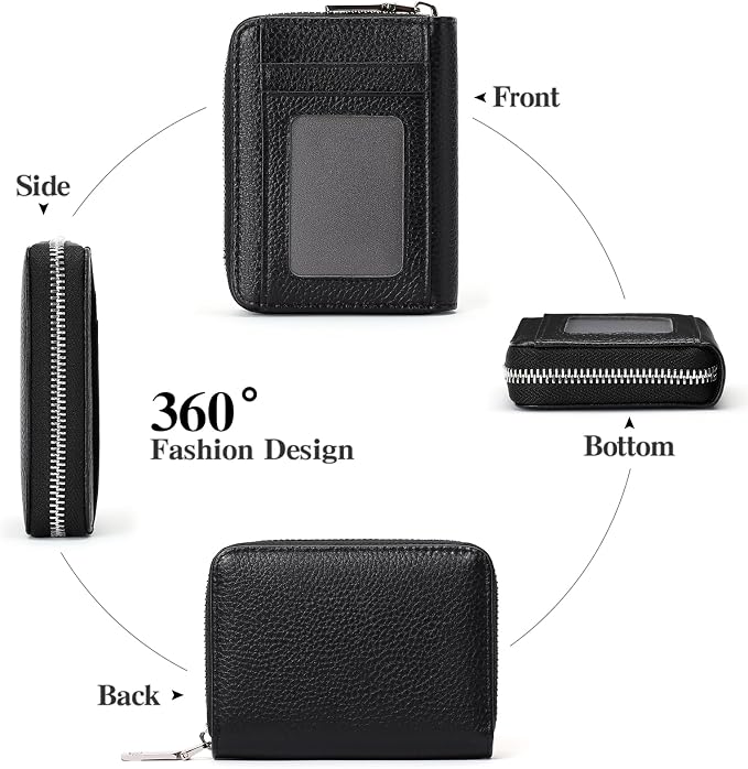 RFID Credit Card Holder,Small Genuine Zipper Leather Card Case Wallet for Women - Image 2