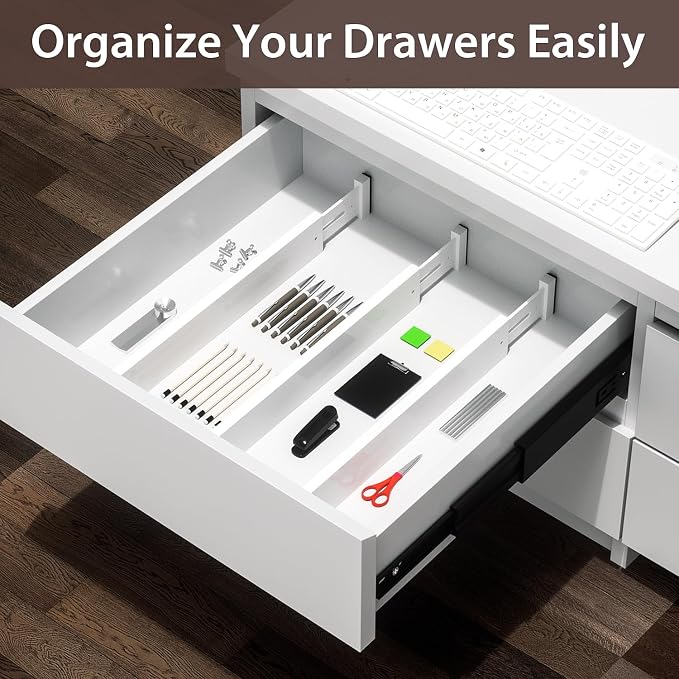 4 PCS Drawer Divider, 17"-22" Adjustable Bamboo Drawer Dividers Organizers, Expandable Separators for Kitchen, Clothes, Dressers, Home, Office, White - Image 6