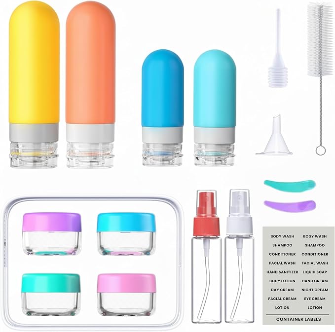 Laxen 17 Pack Travel Bottles for Toiletries with Clear Bag, Leak Proof, Refillable, TSA Approved Silicone Travel Containers for Shampoo and Conditioner, Travel Essentials Toiletry Bottles - Image 3