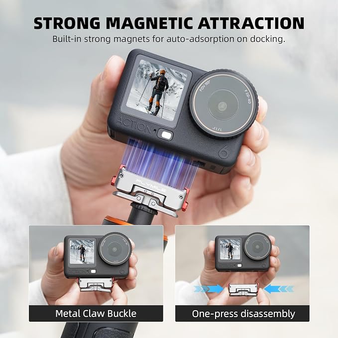 BRDRC Action 6 Magnetic Quick-Release Mount, 360° Horizontal Rotation Aluminum Alloy Adapter for DJI OSMO Action 6/Nano, with 1/4" Threaded Hole & Foldable Action Camera for Tripod Accessories - Image 2