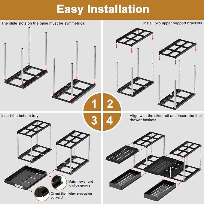 NIUXX Expandable Under Sink Organizer: 2 Tier Height Adjustable | Under Cabinet Organizer - Double Pull Out Shelf Under Sink Storage for Kitchen - Bathroom and Laundry Room - Space Saving - Image 8