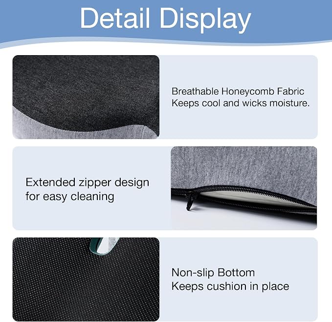 Memory Foam Seat Cushion, Chair Cushion for Office Chair, Car Seat, Relieving Pressure Tailbone Sciatica Back Pain for Long Sitting Office Workers, Car Drivers, Black - Image 6